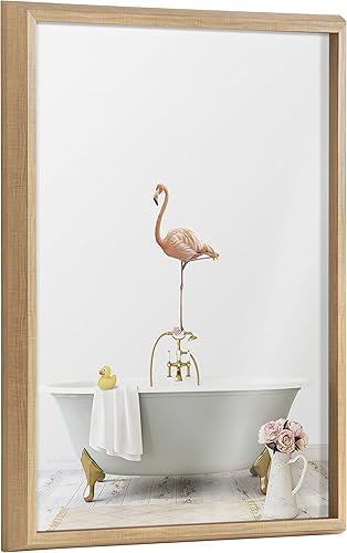 Kate and Laurel Blake Flamingo Cottage - Arte de pared de vidrio impreso enmarcado por Amy Peterson Art Studio, 18 x 24 pulgadas, natural, arte