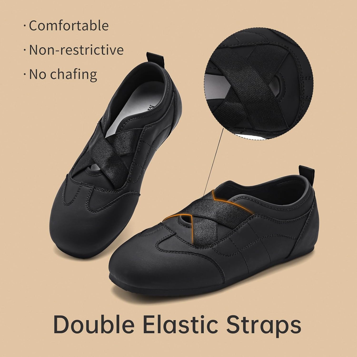 Women's Stylish Slip On Sneakers No Laces Elastic Low Top Leather Sneakers Classic Flats Comfortable Walking Shoes - Image 4