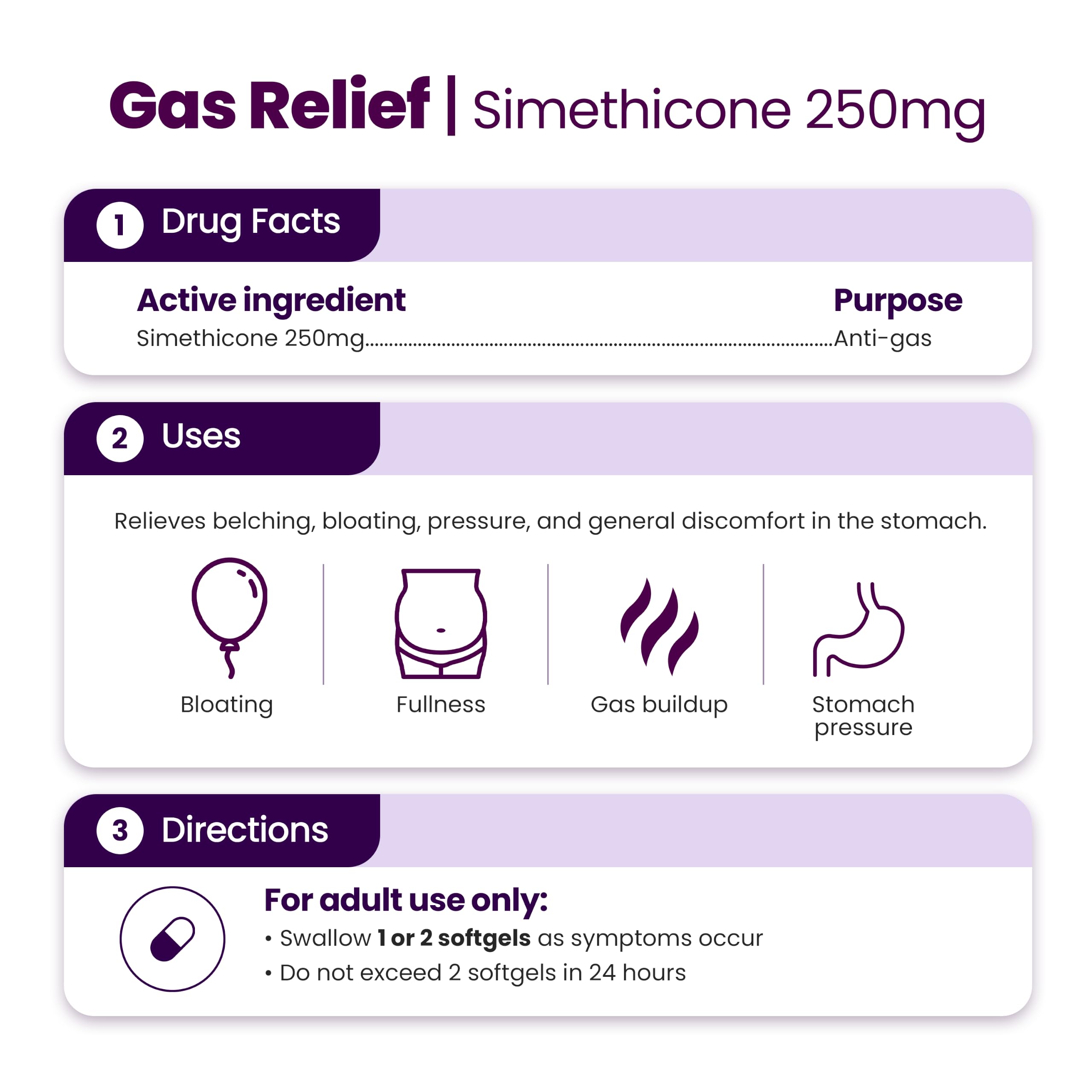 HealthA2Z® Gas Relief Simethicone 250mg, Fast Acting, 200 Softgels — Amazon image 3