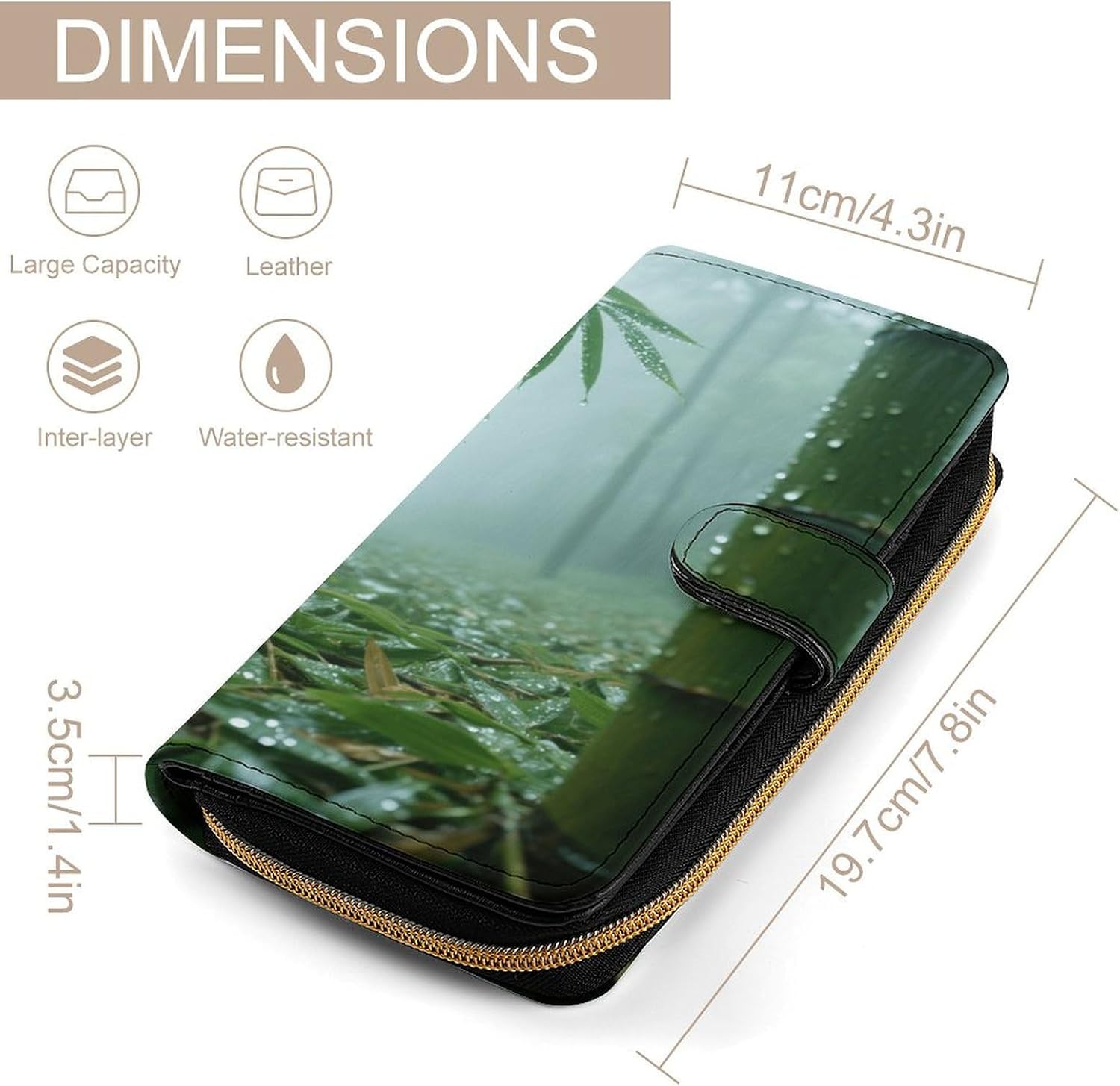 Bamboo Forest in The Rain Wallet,PU Leather Material, Small Wallet,Bifold with Zipper, Travel Wallet,Compact And Portable for Men And Women 7.8 * 4.3 * 1.4 Inches