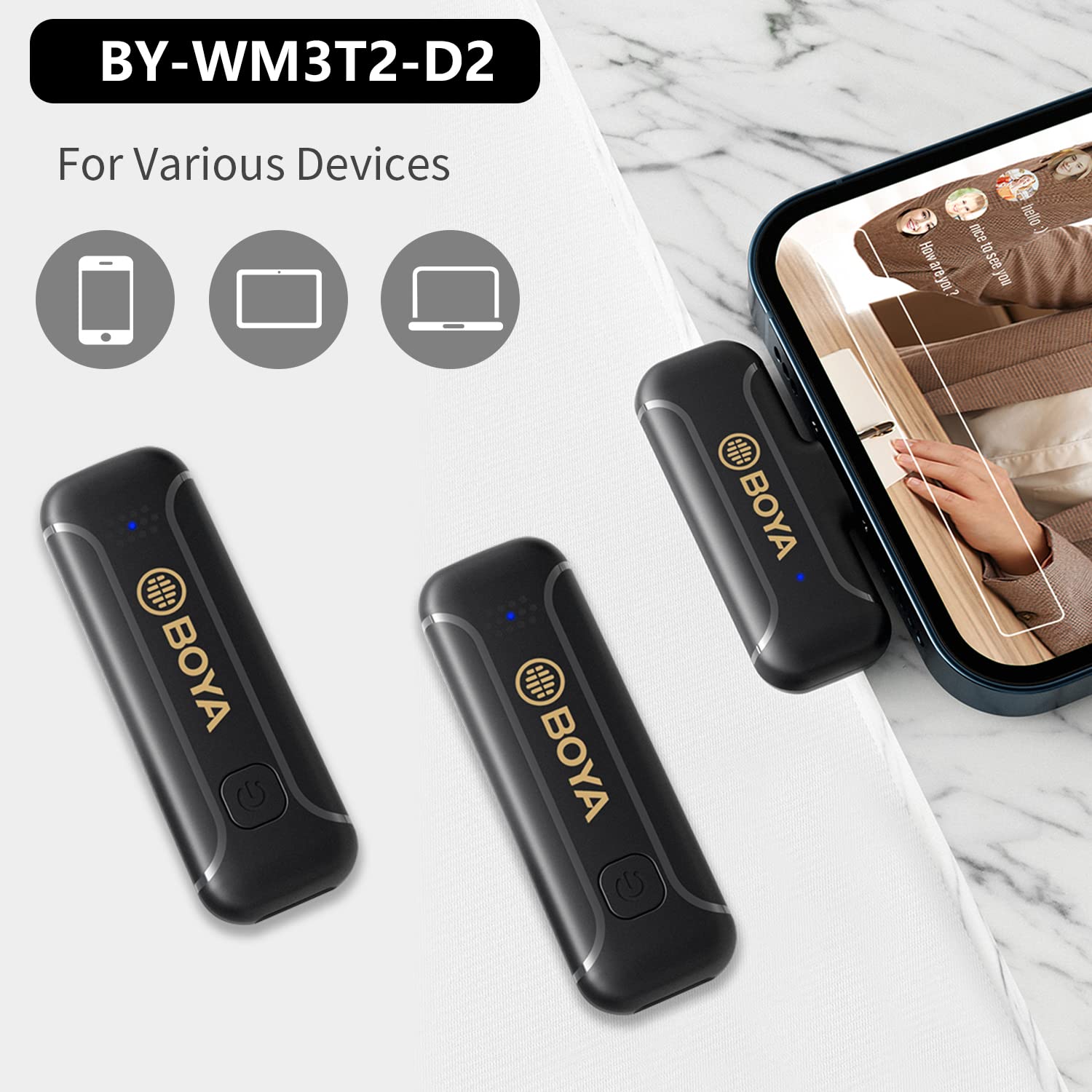 Boya Microfono senza fili (TX-TX-RX, Lightning)