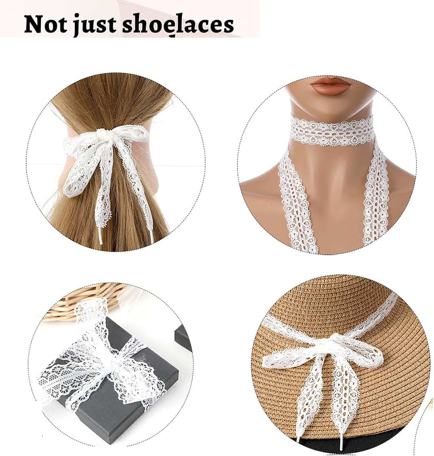 Ouligay 2 Pairs Lace Shoe Laces for Sneakers 3CM Wide White Lace Shoelaces for Sneakers Womens Cute Laces Shoe String 47 Inch 120cm Long Fancy Hollow Flat Shoestrings for Women Girls
