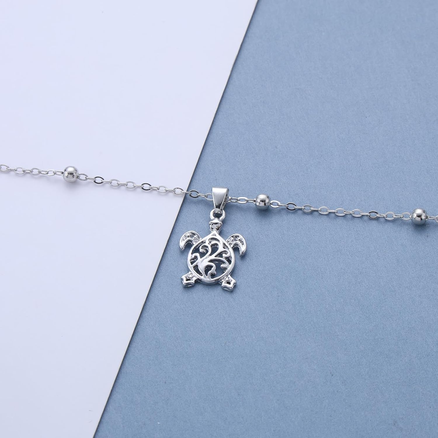 Bohemian Turtle Ankle Bracelet Silver Hollow Turtles Ankle Bracelet Station Bead Chain Anklet Metal Sea Turtle Foot Chain Anklet Summer Beach Foot Chain Jewelry for Women - Image 6