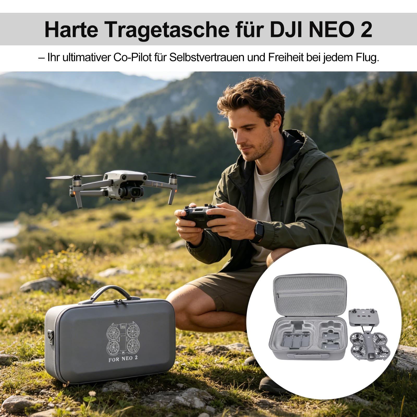 Tasche für DJI NEO 2, Harte Tasche für DJI Neo 2 Fly More Combo, Tragetasche für Neo 2 Fly More Combo Zubehör, Handtasche Case für Neo 2 Drohne RC-N3 Controller Bag, Akku-Ladegerät-Hub