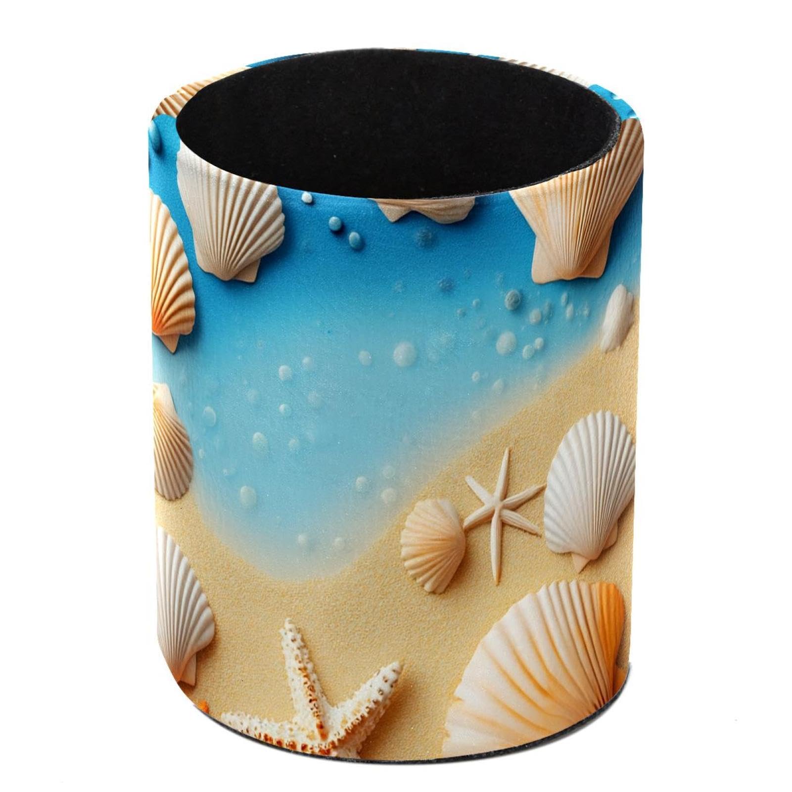 HEOEH Starfish Shell Pen Holder for Desk, PU Leather Pencil Holder Pen Cup Marker Holder Makeup Brush Holders, Desk Accessories & Workspace Organizers for Home, Office