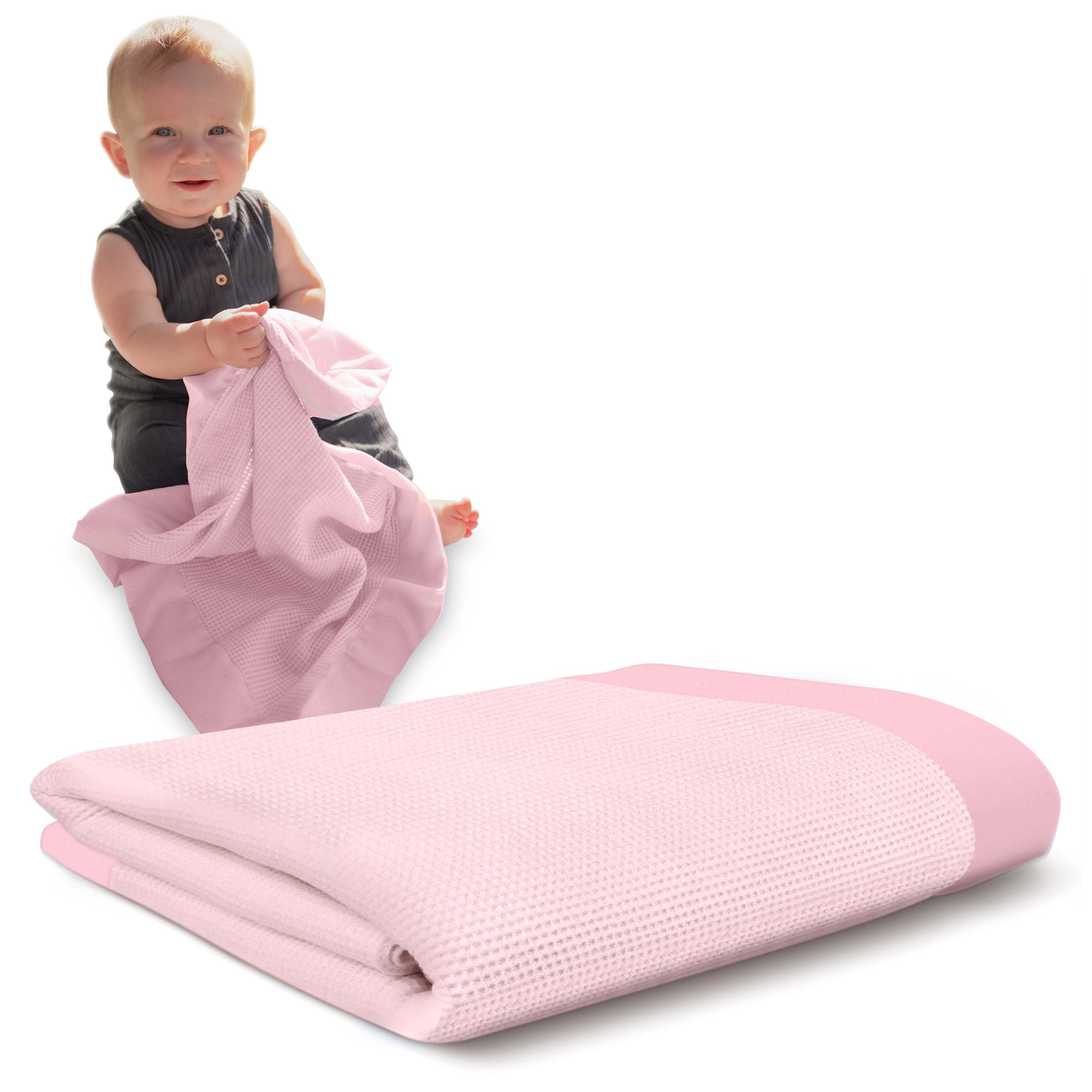 Waffle Weave Baby Blanket With Satin Trim Thermal Baby Blanket