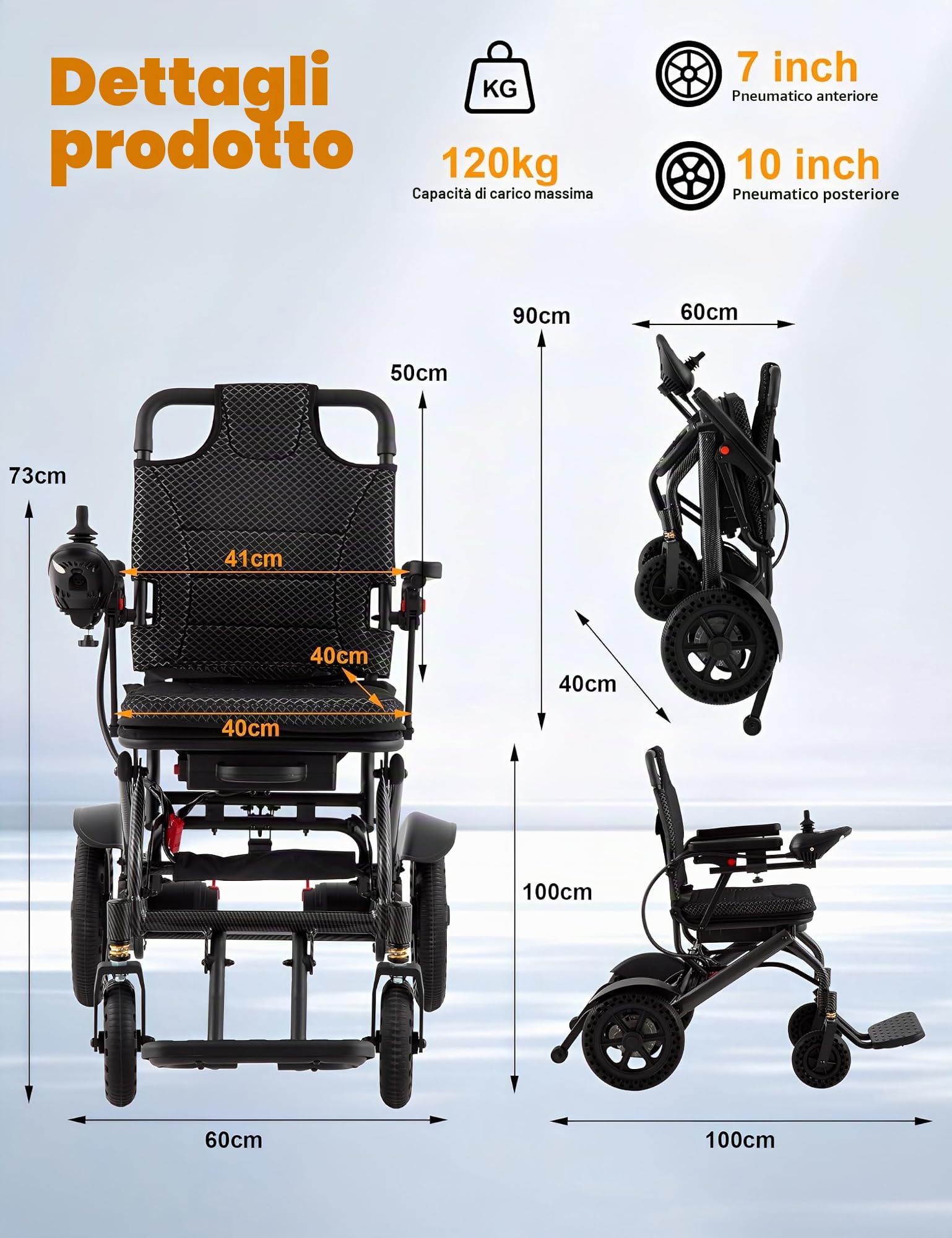 Scooter elettrico per sedia a rotelle, sedie a rotelle elettriche per adulti, pieghevole, con batteria al litio rimovibile da 10 Ah e potente motore da 500 W, portata 20 km, design compatto e adatto