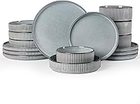 Vista 71 de famiware Juego de vajilla con estrellas, juego de platos y cuencos para 4, 12 piezas de vajilla acanalada - Resistente a las astillas y a