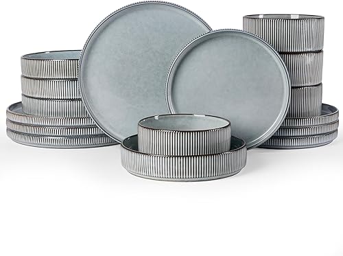 Miniatura 70 de Juego de vajilla Star de famiware, juego de platos y cuencos para 4, 12 piezas de platos acanalados - Resistente a las astillas y a los arañazos