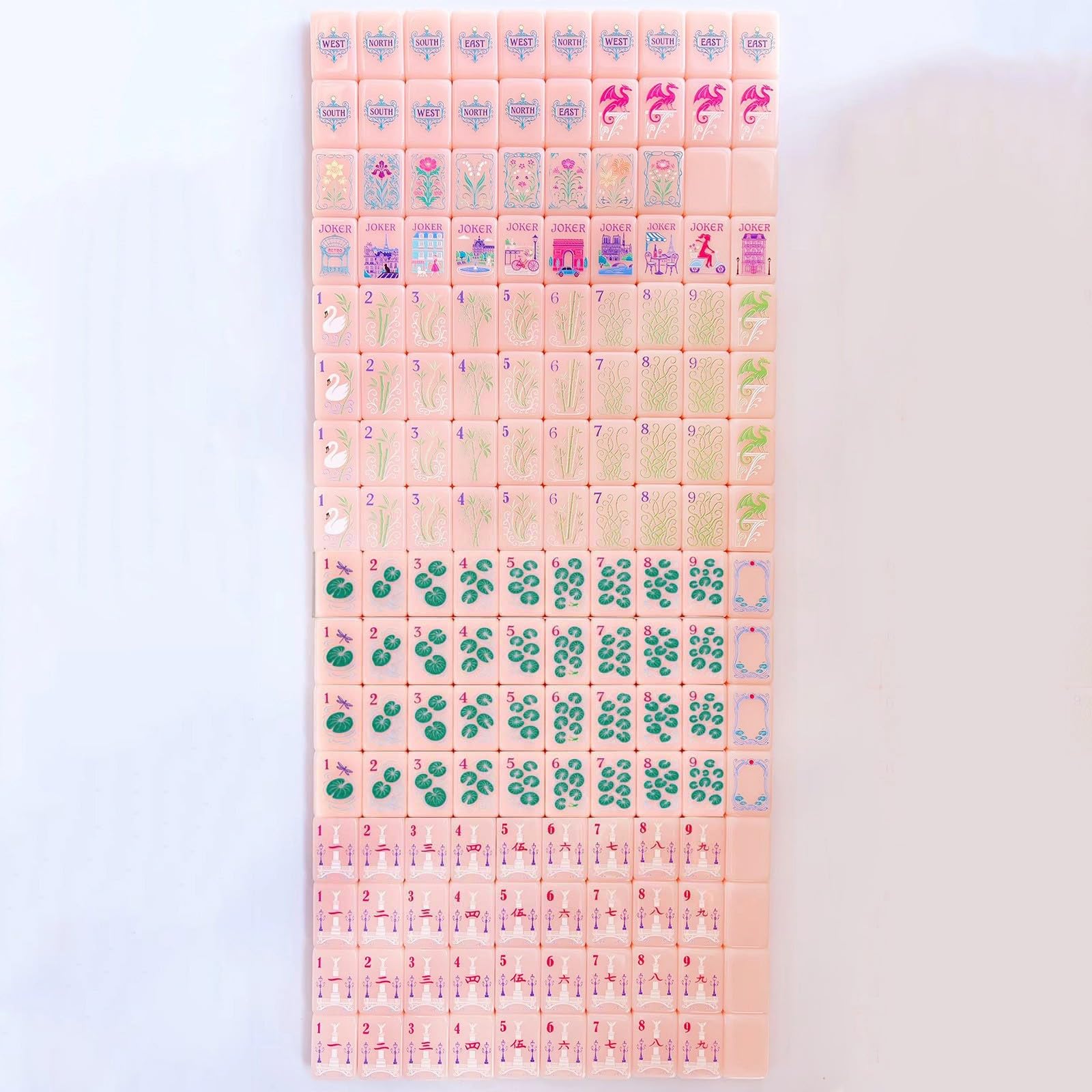 American Mahjong Fliesen Set 160 Fliesen Rosa Acryl Klare Gravur Joker enthalten Reisefreundlich mit Aufbewahrungstasche für Zuhause, Reisen & Spieleabende