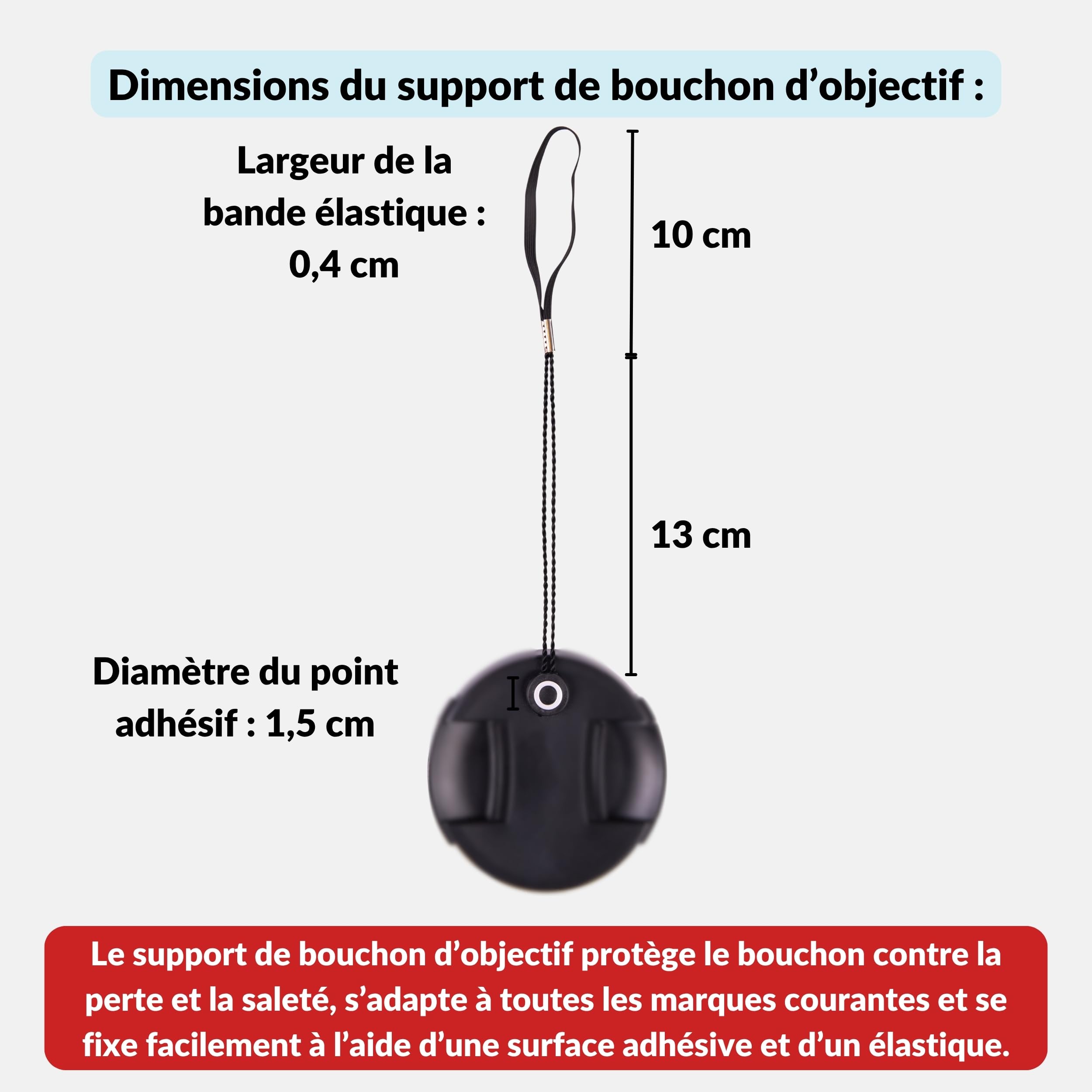Lens-Aid - Cordon avec adhésif pour Cache-objectifs - avec adhésif en Caoutchouc Universel, Convient à Canon, Nikon, Fuji, Tamron, Sigma, Olympus, Pentax (Set de 5 pcs)