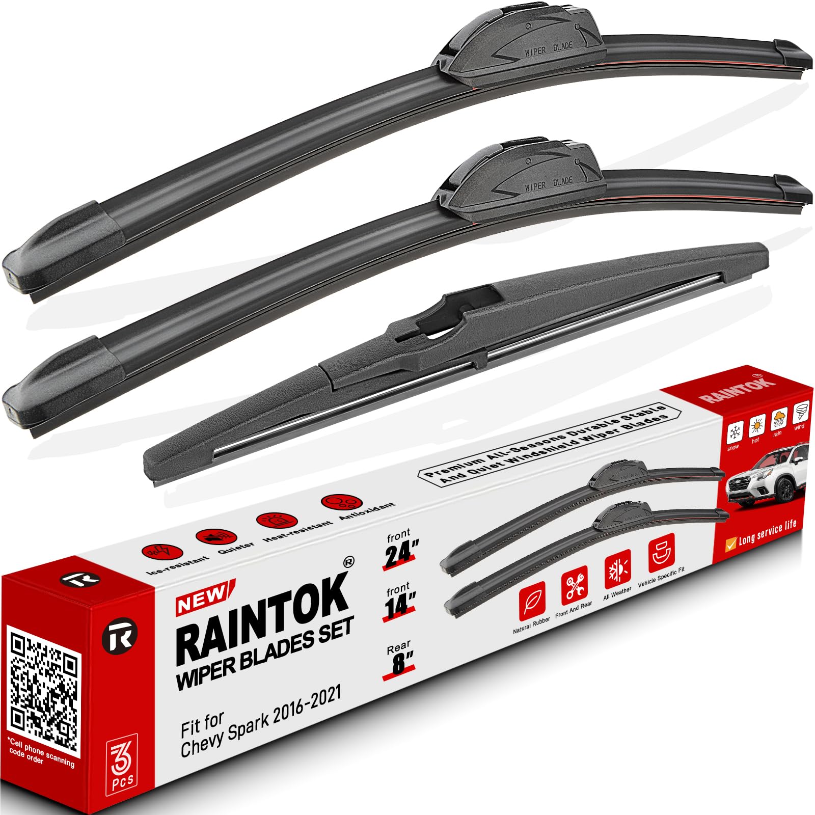 Windshield Wiper Blades Replacement for 2016-2021 Chevrolet Chevy Spark Original Factory Quality Front Rear Wipers Blade Set for My Car - 24" 14" 8" (Pack of 3)