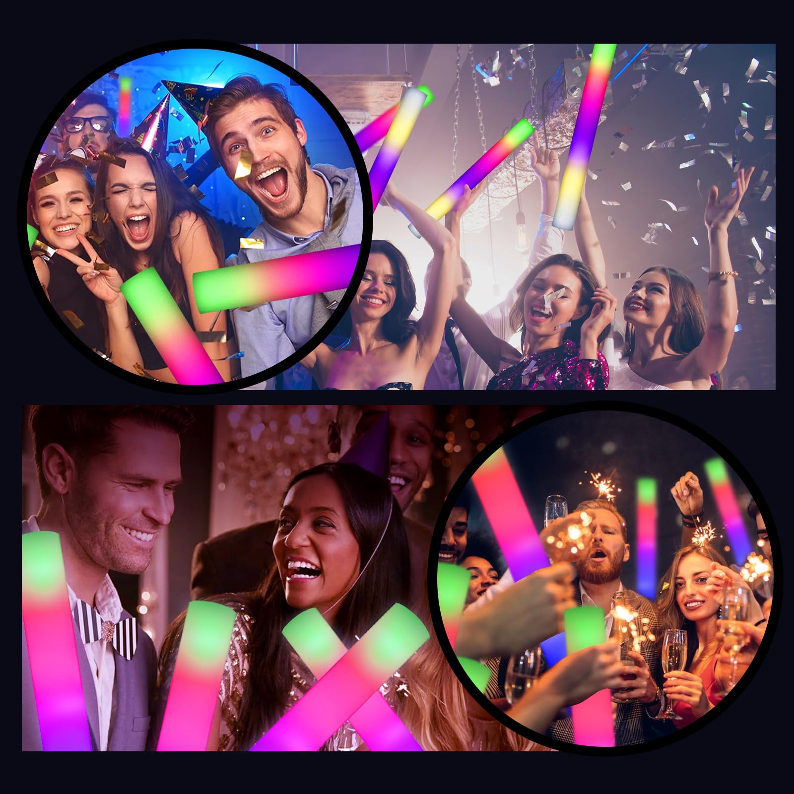 118 Stück LED Leuchtstäbe Party,3 Effekte LED Schaumstoff Leuchtstab für Partys & Hochzeit,8–10 Stunden blinkende Party Sets, die im Dunkeln leuchten