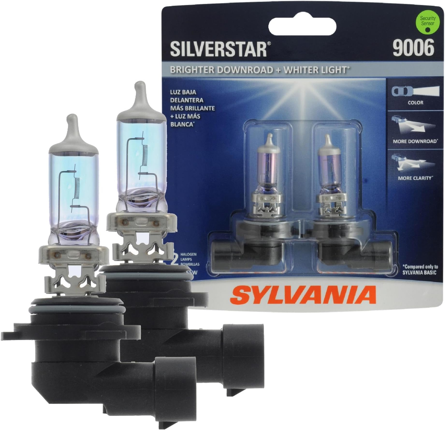 SYLVANIA - 9006ST.BP2-9006 SilverStar - High Performance Halogen Headlight Bulb High Beam Low Beam Fog Replacement Bulb Brighter Lower White Light (2 Bulbs) White