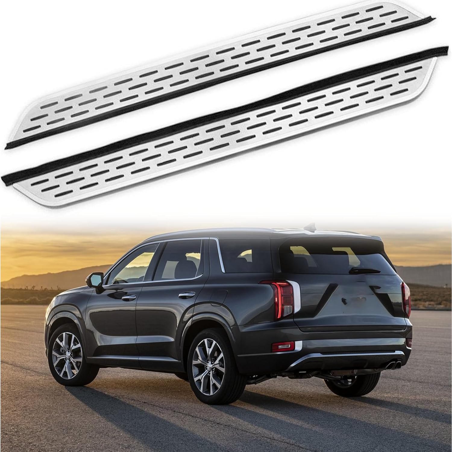 2 PCS Running Boards Fits for H Palisade 2019 2020 2021 2022 2023 Silver Nerf Bar Side Steps