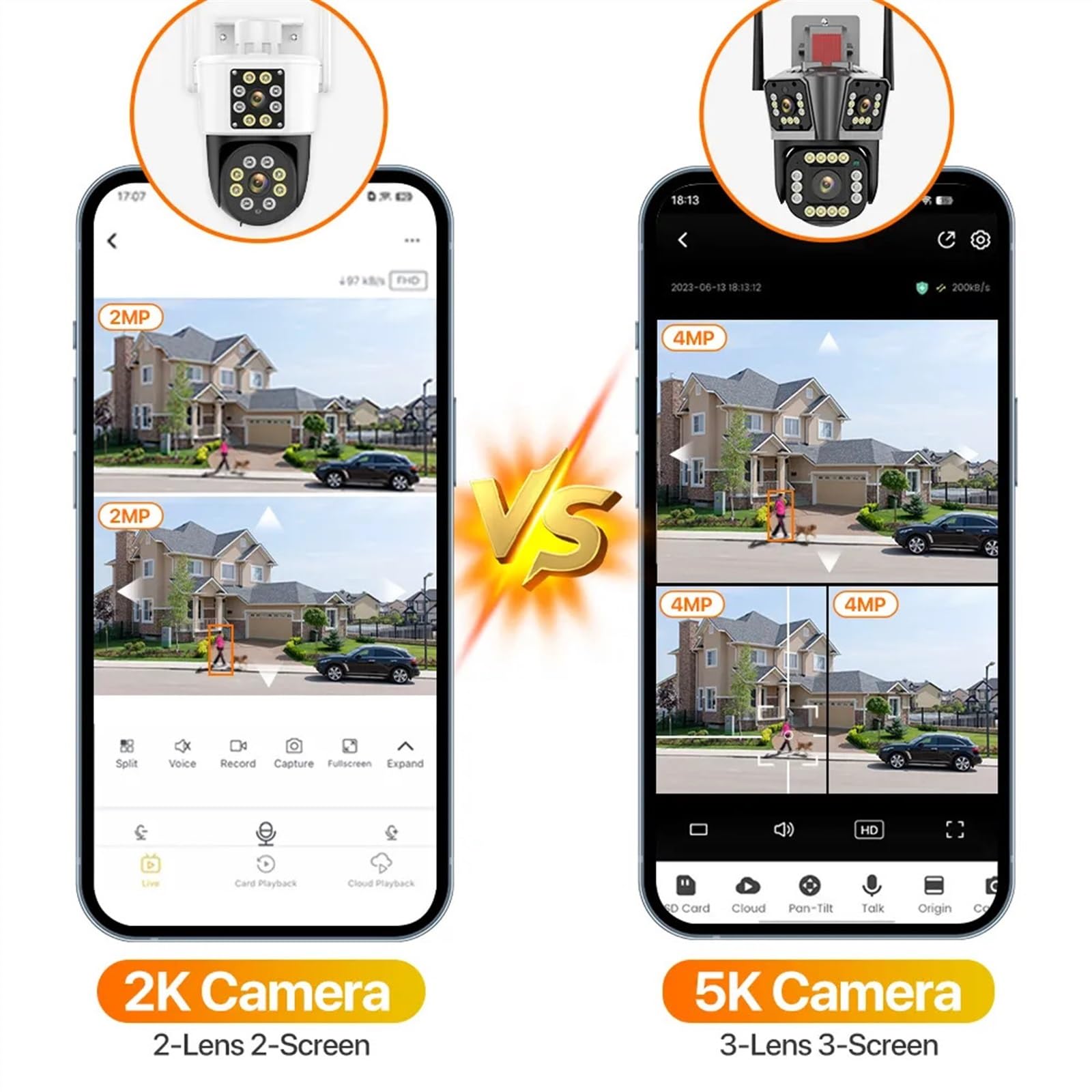 Cámara IP 5K 12MP HD cámara PTZ de Tres Lentes for Exteriores 2K Seguridad con detección Movimiento Doble Lente vigilancia Impermeable Detección de Movimiento(2K Camera)