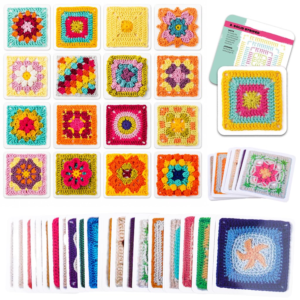 HASTHIP® Granny Square Card Deck, 50 Mix-and-Match Crochet Patterns, Granny Square Design Cards for Blankets, Bags & Accessories, Crochet Inspiration & Color Guide for Beginners & Advanced Crafters-image-12
