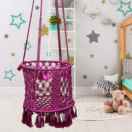 Swing for Kids/Jhula for Kids/Jhula for Baby/Baby Hanging Swing/Baby Swing Chair/Swing for Kids for Home/Ideal for 1-5 Years/Swing for Kids Indoor/Round Swing with Hanging Kit Pink by Patiofy