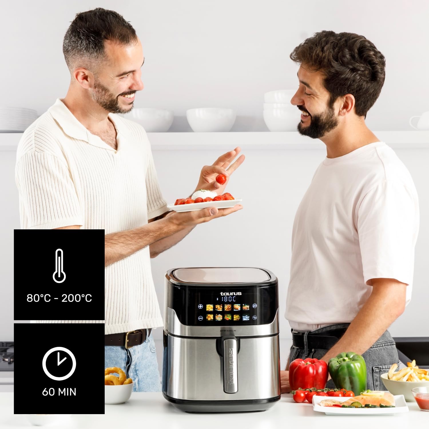 Taurus – Freidora sin Aceite Air Fryer Digital 7S Wall HD, 6,5L, 8 programas, Cocción Uniforme, Pantalla HD, Accesorio Wall, Temperatura Ajustable, Libre BPA y PFOA, Mango frío al Tacto.