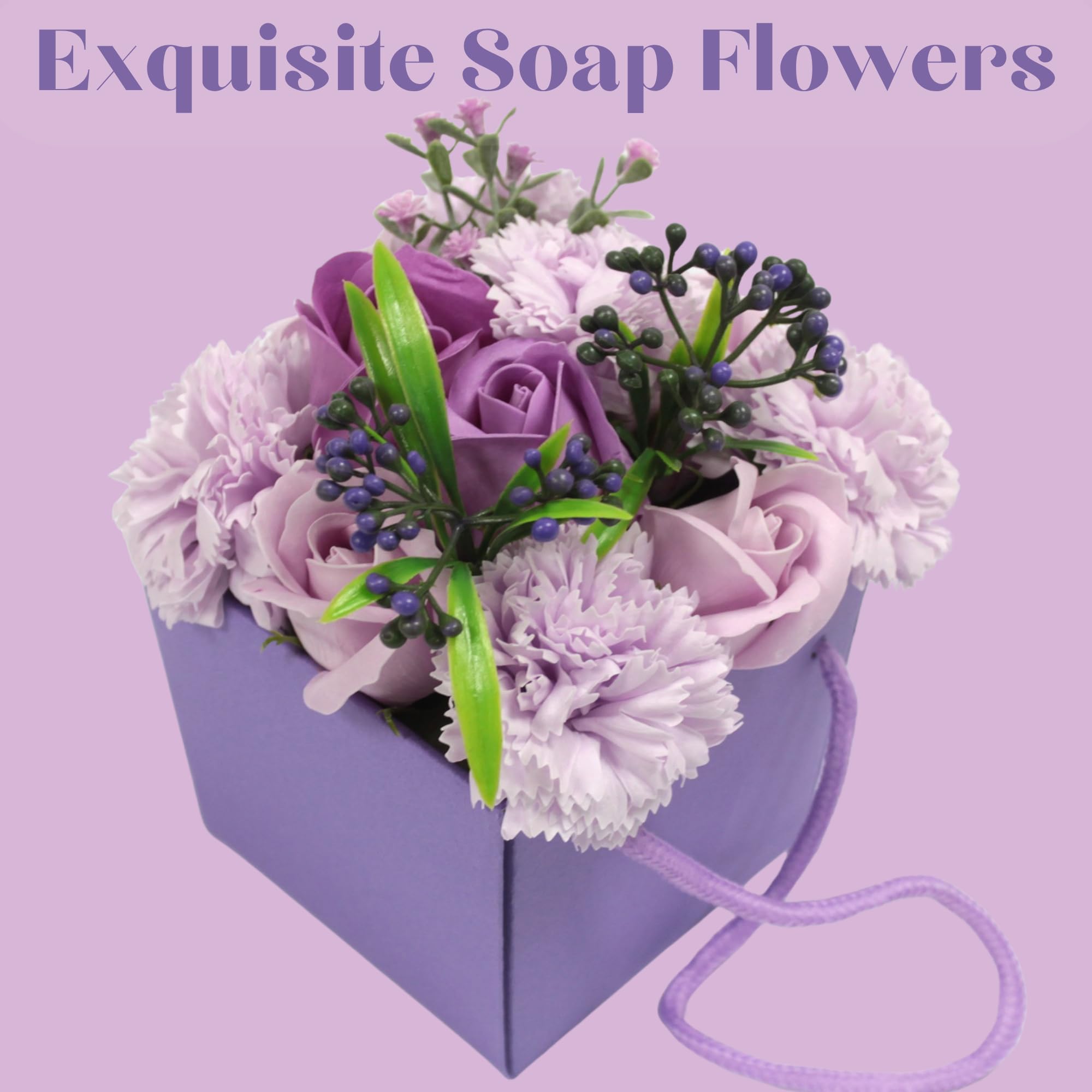 Soap Flower Bouquet Lavender Rose and Carnation Mothers Day Flowers Valentine Flowers For Her and Flower Bouquet For Your Loved Ones - Image 3