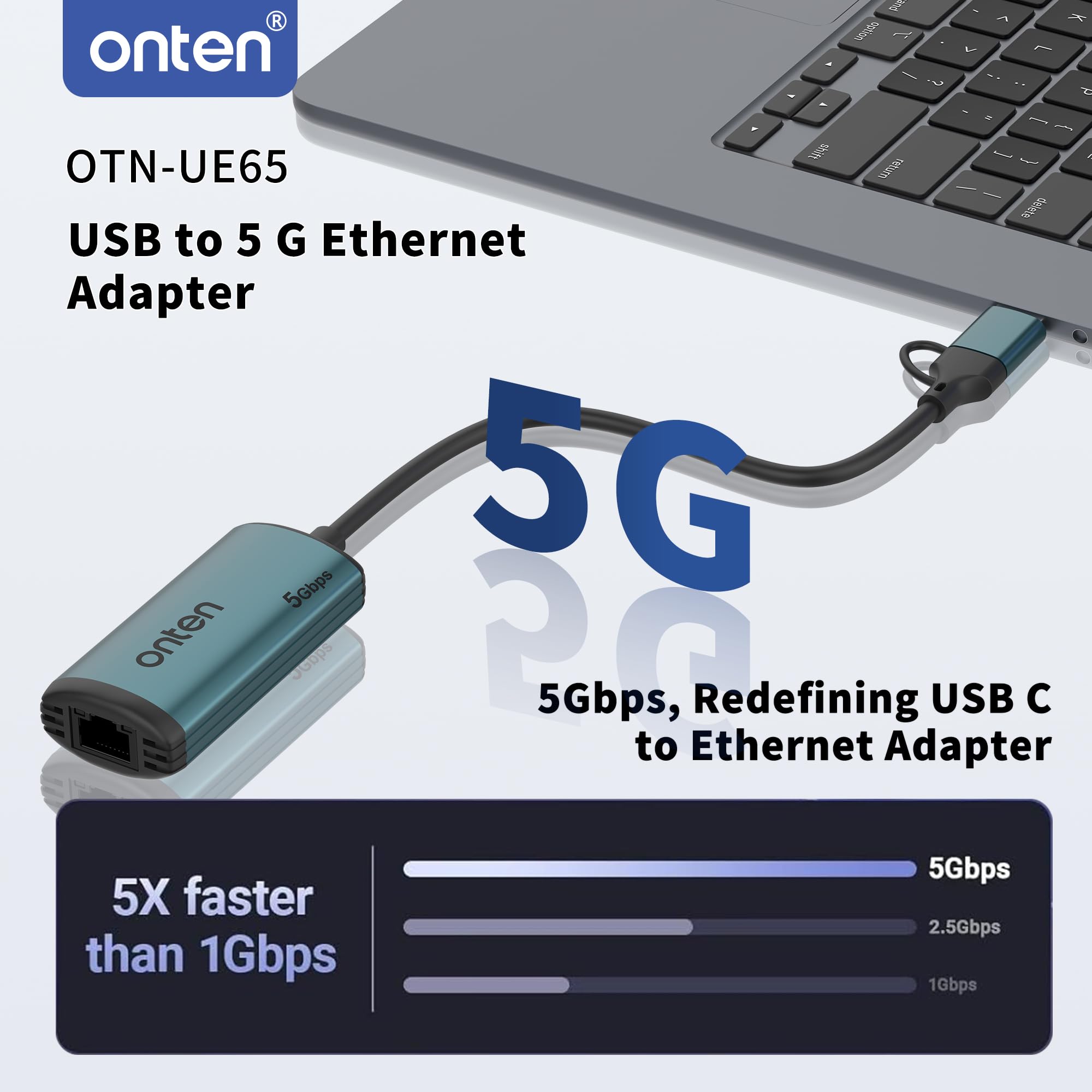 Adaptateur USB-C vers Ethernet – 5 Gbit/s haut débit, adaptateur réseau LAN Ethernet Type-C vers RJ45 compatible Thunderbolt 5/4/3, compatible avec MacBook Air/Pro, XPS