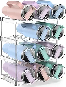 Water Bottle Organizer Stanley Cup Holder, 4-Tier Tumbler Storage, Stackable Water Bottle Holder for Kitchen Cabinet Pantry, Large Compartment fits 40 oz Tumblers, Stanley Accessories