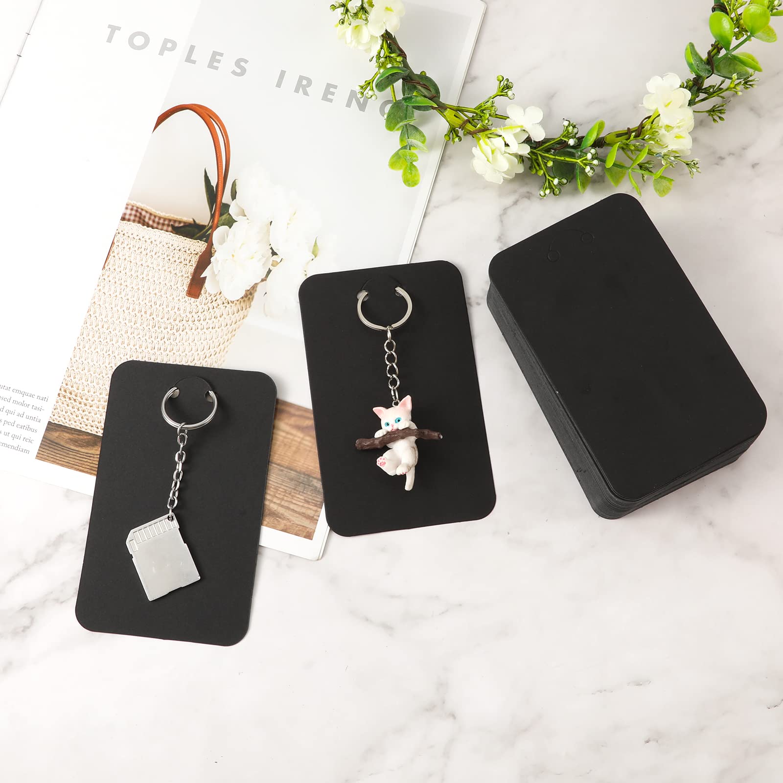Lot De 100 Cartes D'affichage Avec Pochettes Auto-scellantes Pour Bijoux - Porte-clés, Boucles D'oreilles - Format 17x12cm - Noir - 8
