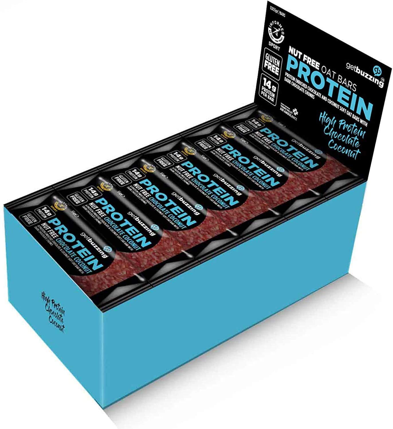 getBuzzing High Protein Nut Free Bars, Chocolate Coconut, 55 g, Pack of