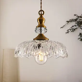 CVKASH Vintage Glass Pendant Light Fixture Brass Modern Adjustable Chandelier Farmhouse Hanging Light
