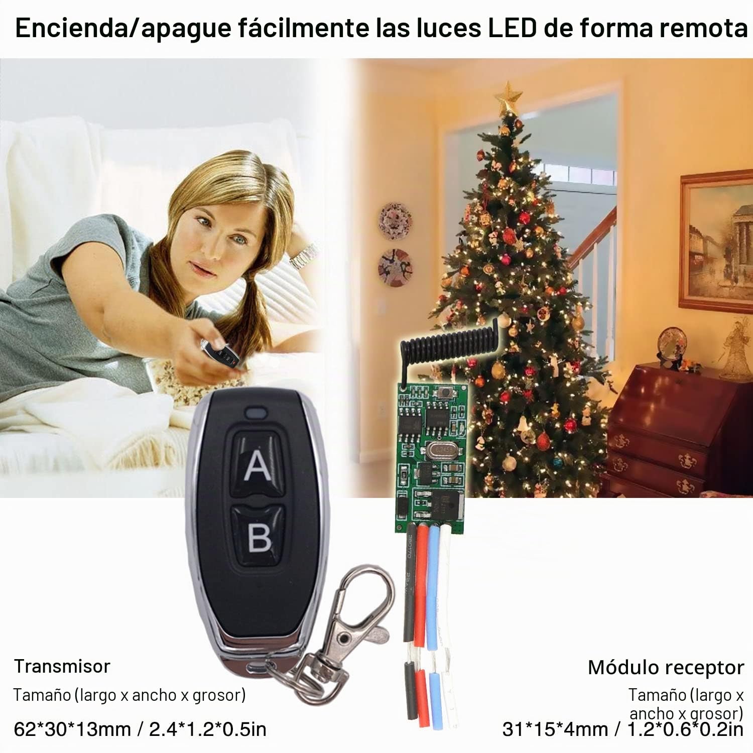 DieseRC 2 Módulos Receptores con 2 Transmisores Interruptor de Control Remoto Inalámbrico DC 3.6V 5V 12V 24V 30V 2A 1 Canal 433Mhz Mando a Distancia por Radio Controlador de Tamaño mini Pequeño