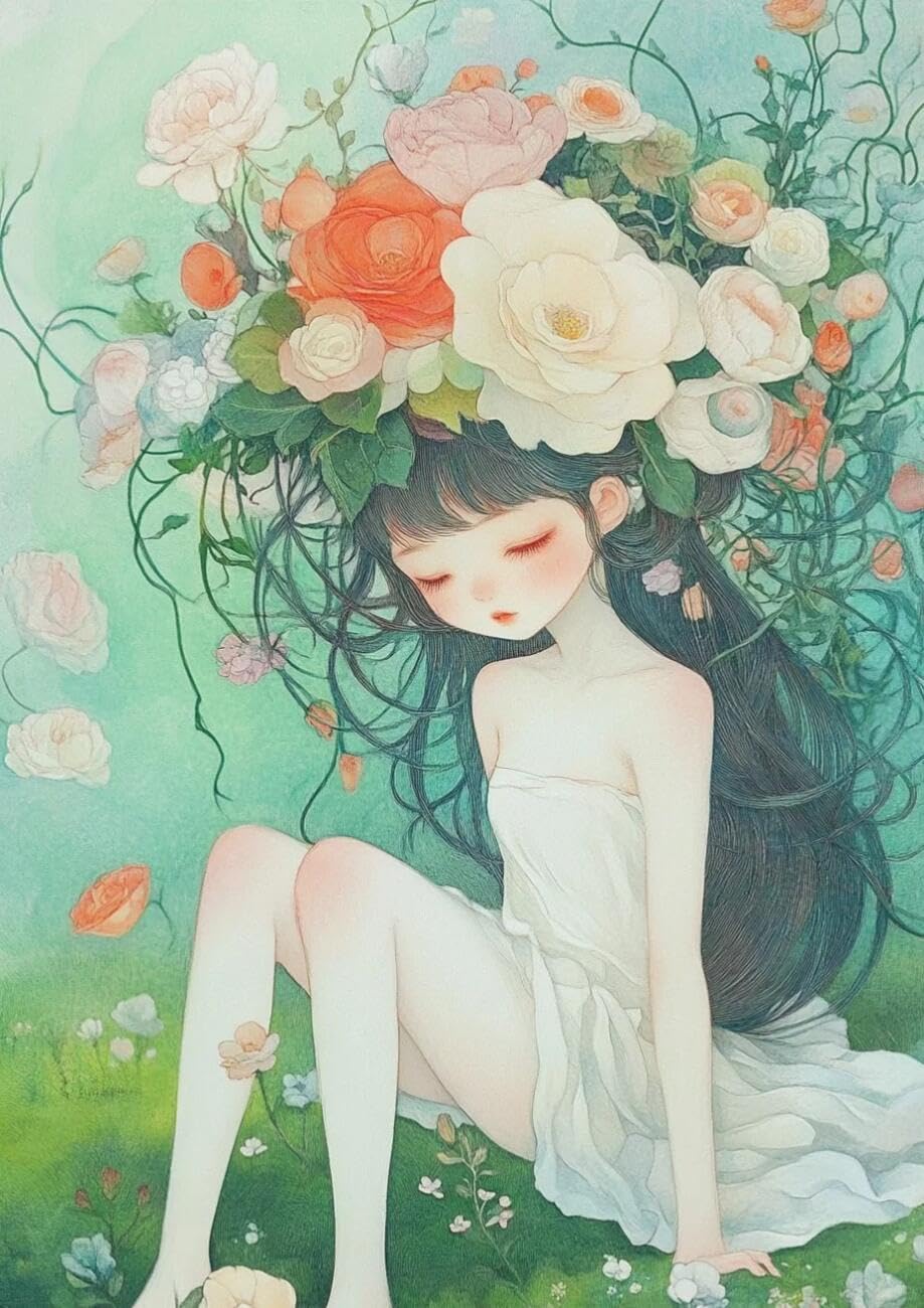 Henypt Cross Stitch Kit Girl and Flowers DIY Arts Aand Craft Kit for Beginners The Elderly with Accessories Handmade DIY/Gifts 14CT 30x40cm