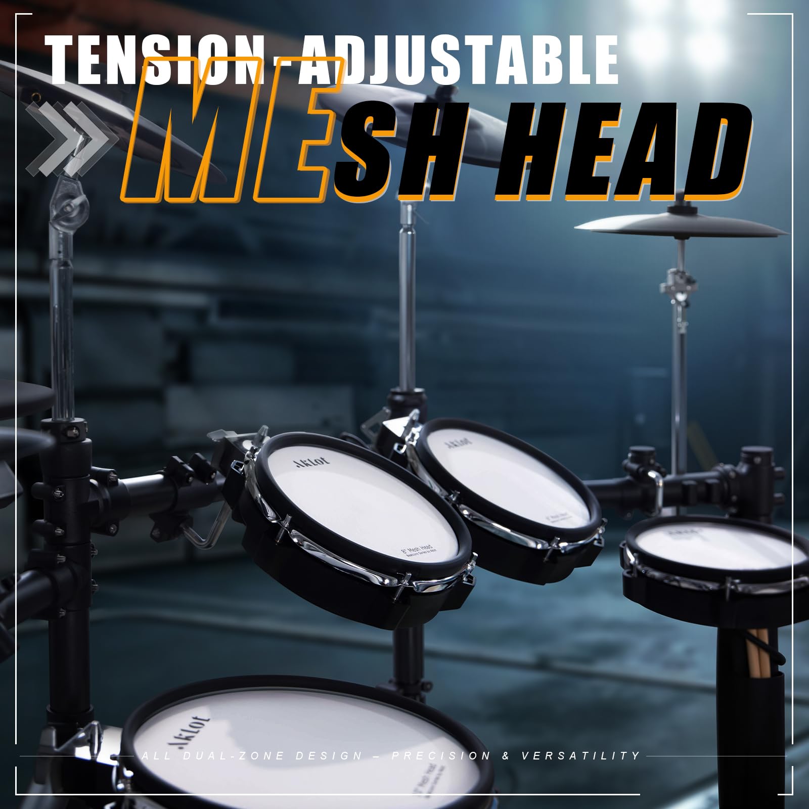 AKLOT Batería Electrónica Profesional con Pedal Doble Independiente, Caja Dual-Zone de 10’’, Hi-Hat Independiente de 2 Piezas, Plato Ride Triple-Zone de 12’’, 460 Sonidos y Conexión (B-CORE541D)