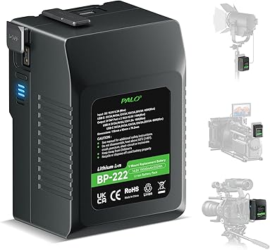 V Mount Battery, 222Wh 15000mAh 14.8V Lock Battery with D-TAP, USB-A, USB-C Port, PD 60W Fast Charger, D-TAP Battery for Video Broadcast Camera, Camcorder, Monitor, Video Light