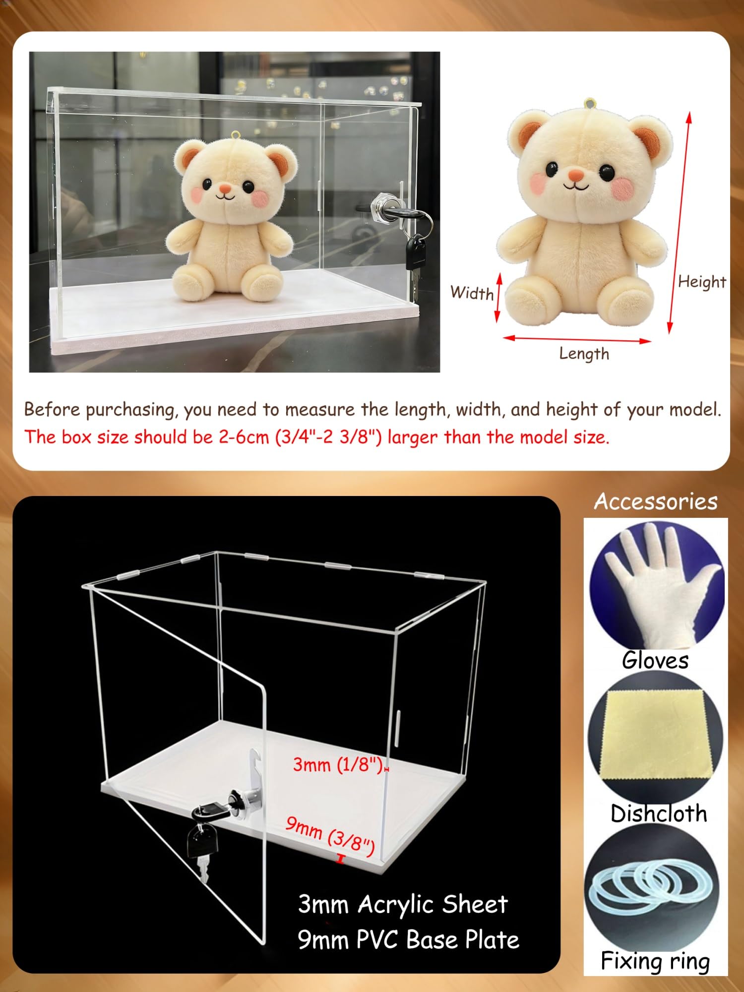Urna Metacrilato Vitrina de Acrílico con Cerradura y Llaves para Encimera, Cajas de Plástico Transparente para Guardar Adornos de 10, 16, 20, 25, 30, 35, 40 cm(25x25x30cm(10x10x12in))