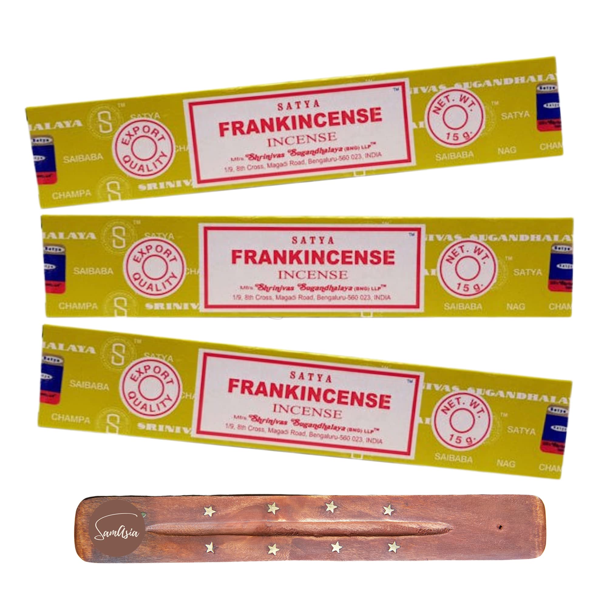 Samasia Satya Nag Champa Frankincense Incense Sticks | X3 Pack | With Incense Sticks Holder | Used For Aromatherapy, Yoga, Meditation And Relaxation