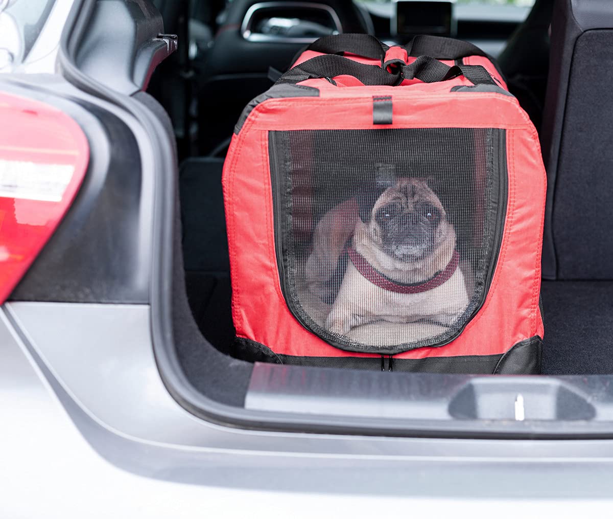 Unbekannt TRI Tragetasche, Reisebett Hunde & Katzen, Transportbox, Campingbox Tiere, Tiertransport Transporttasche zusammenfaltbar, rot, Polyester, 41 x 58 x 42 cm