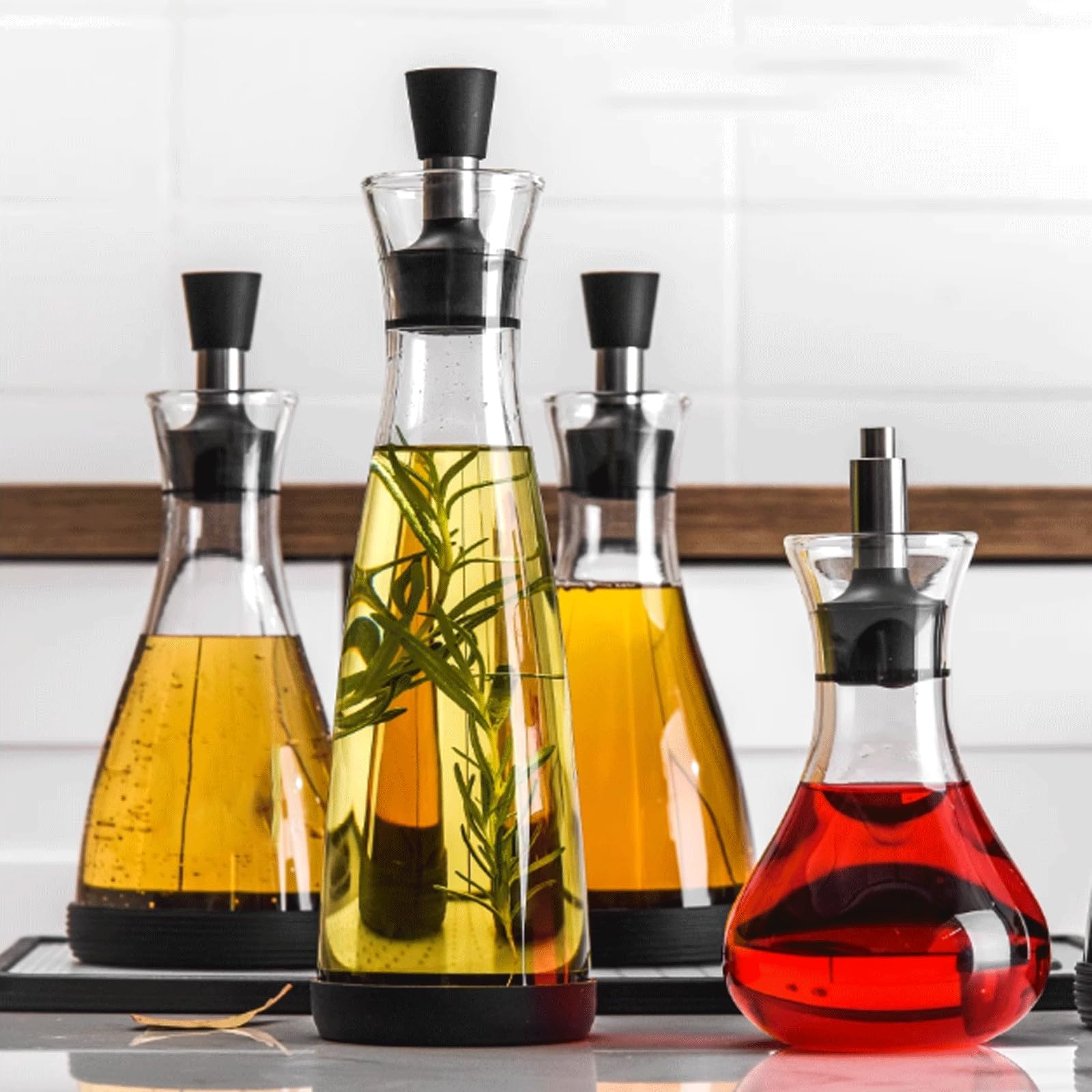 KRILLIQ Lattina di Olio Bottiglia di Olio sigillata Trasparente Bottiglia di Olio commestibile conica Bottiglia di Vetro per Olio e aceto per la Cottura in Cucina per Condimento