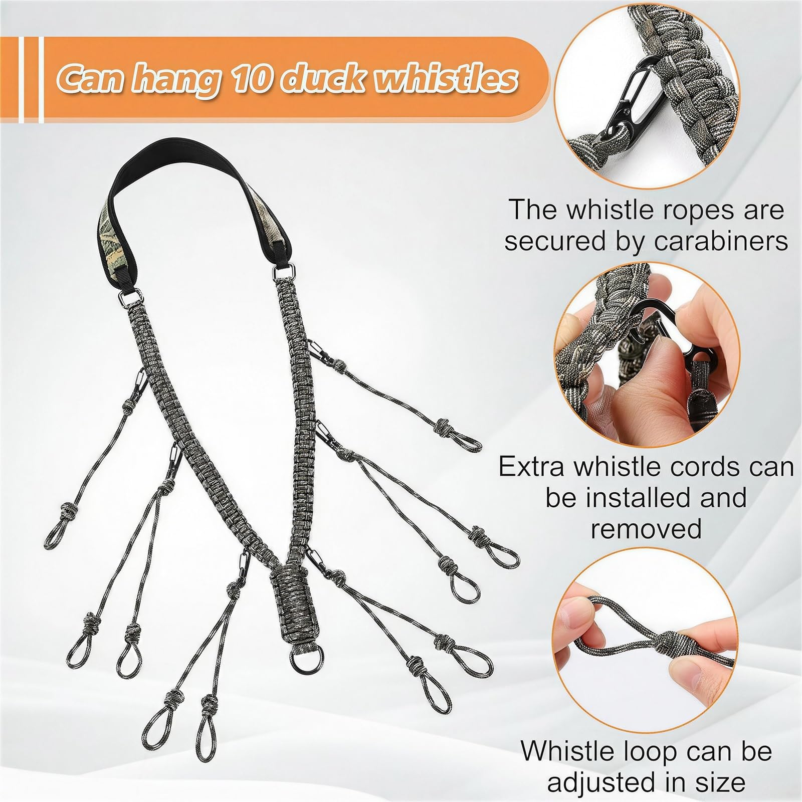 Confezione da 3 Cordini da Collo a 12 Anelli per Esterni, Cordino Intrecciato Ultra-Resistente per Fischietto, Cordino Multifunzionale Portatile in Paracord per Richiami