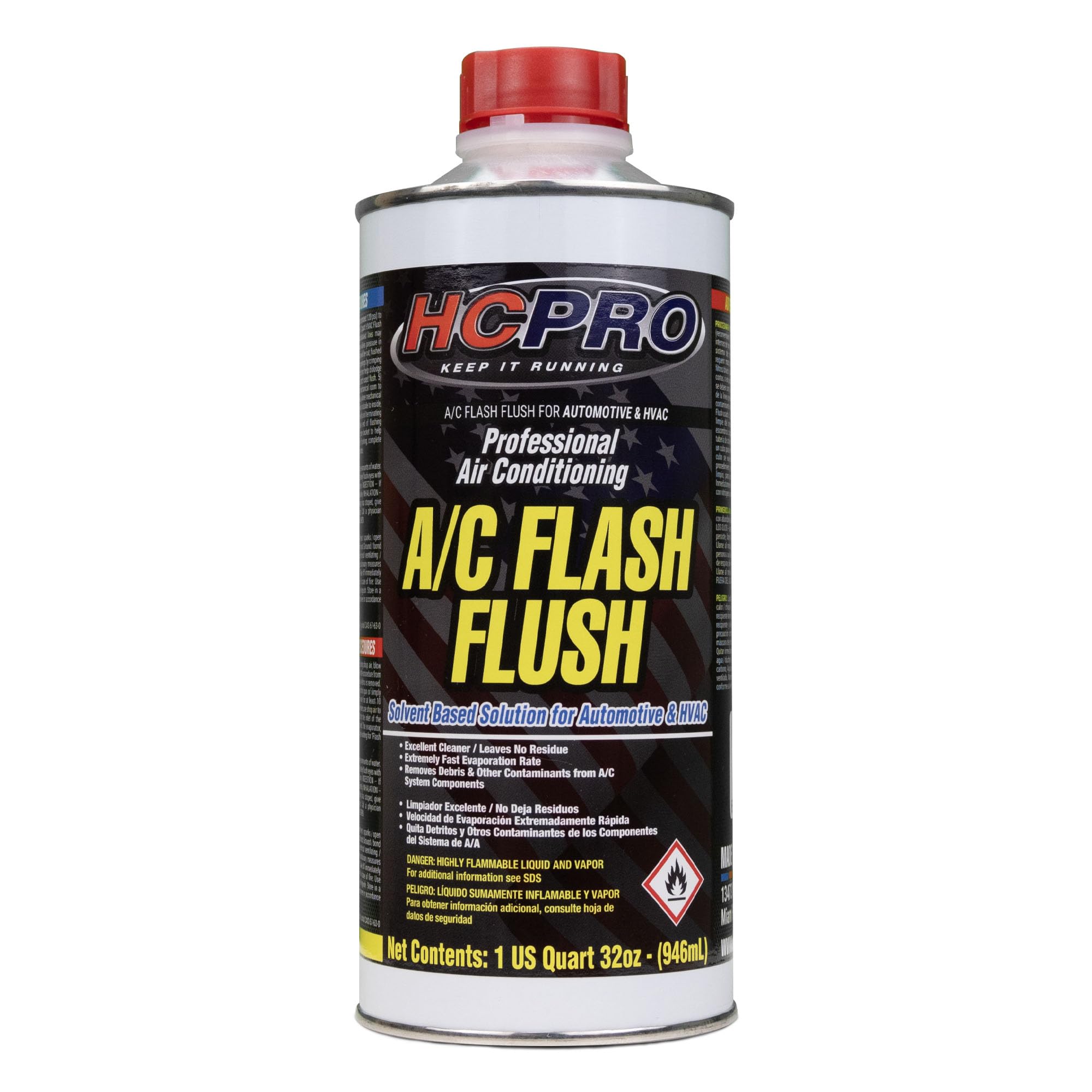 AC Flush Solvent - 32 oz HVAC Line Cleaner for Car & Home Air Conditioner Systems | Removes Oil Sludge Contaminants | Universal Refrigerant Flush HCPRO