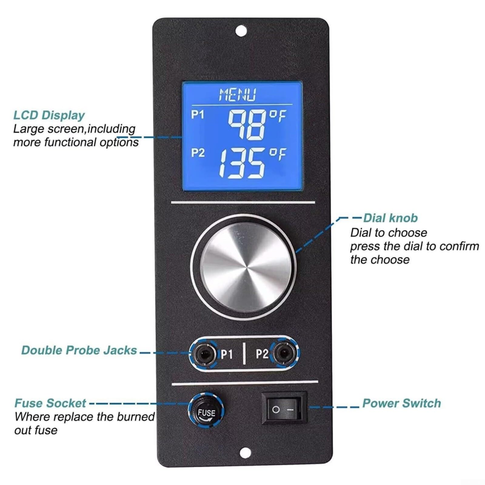 Multimetro digitale, portata manuale e identificazione automatica, display LCD, torcia integrata, spegnimento automatico, per tensione, corrente, resistenza, test diodi, DM91, nero