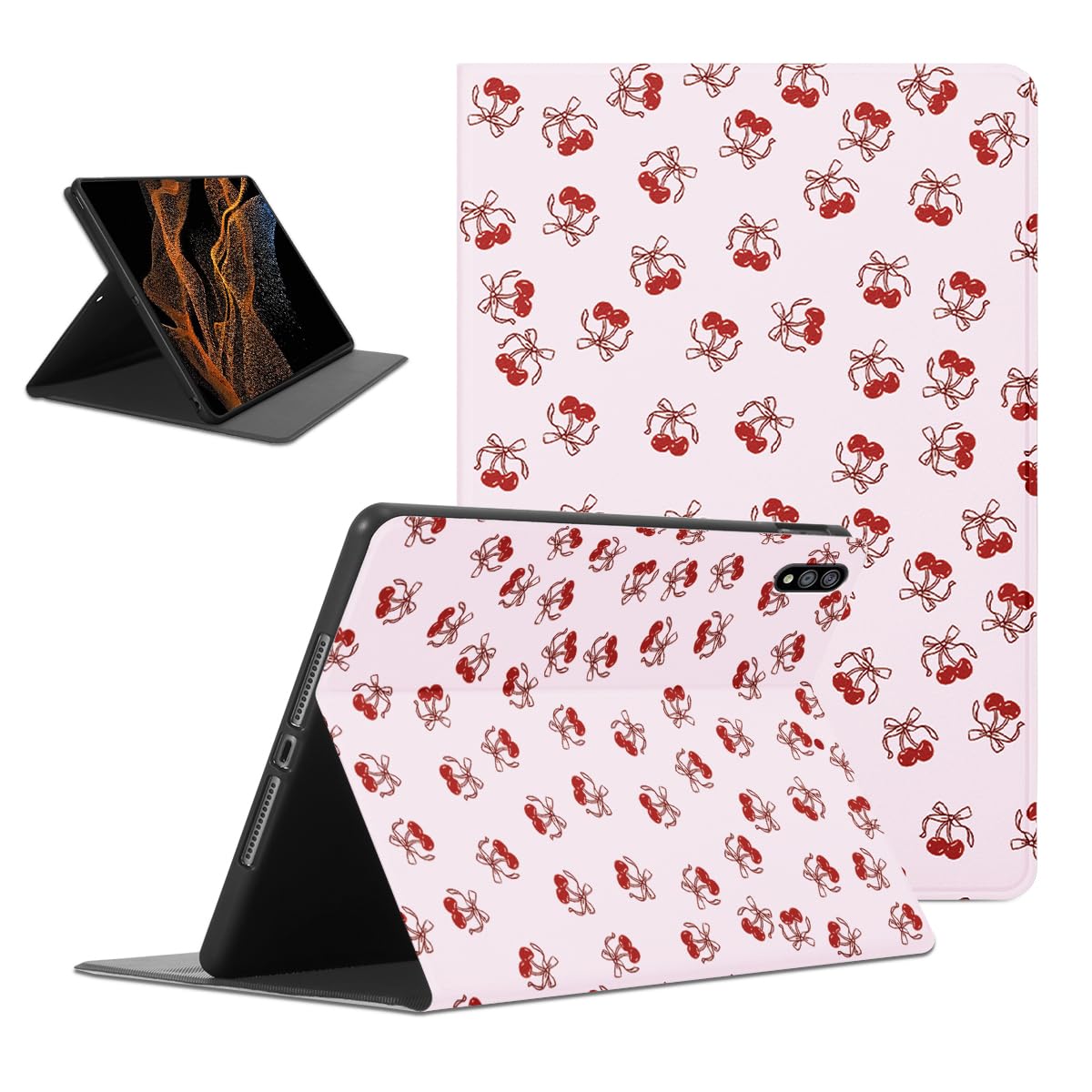 Kawaii Pink Bow Cherry Tablet Case for Samsung Galaxy Tab A7 Lite T225/T220 Case 8.7",Cute Bow Girly Pink for Women Girls,Unique Aesthetic Pattern