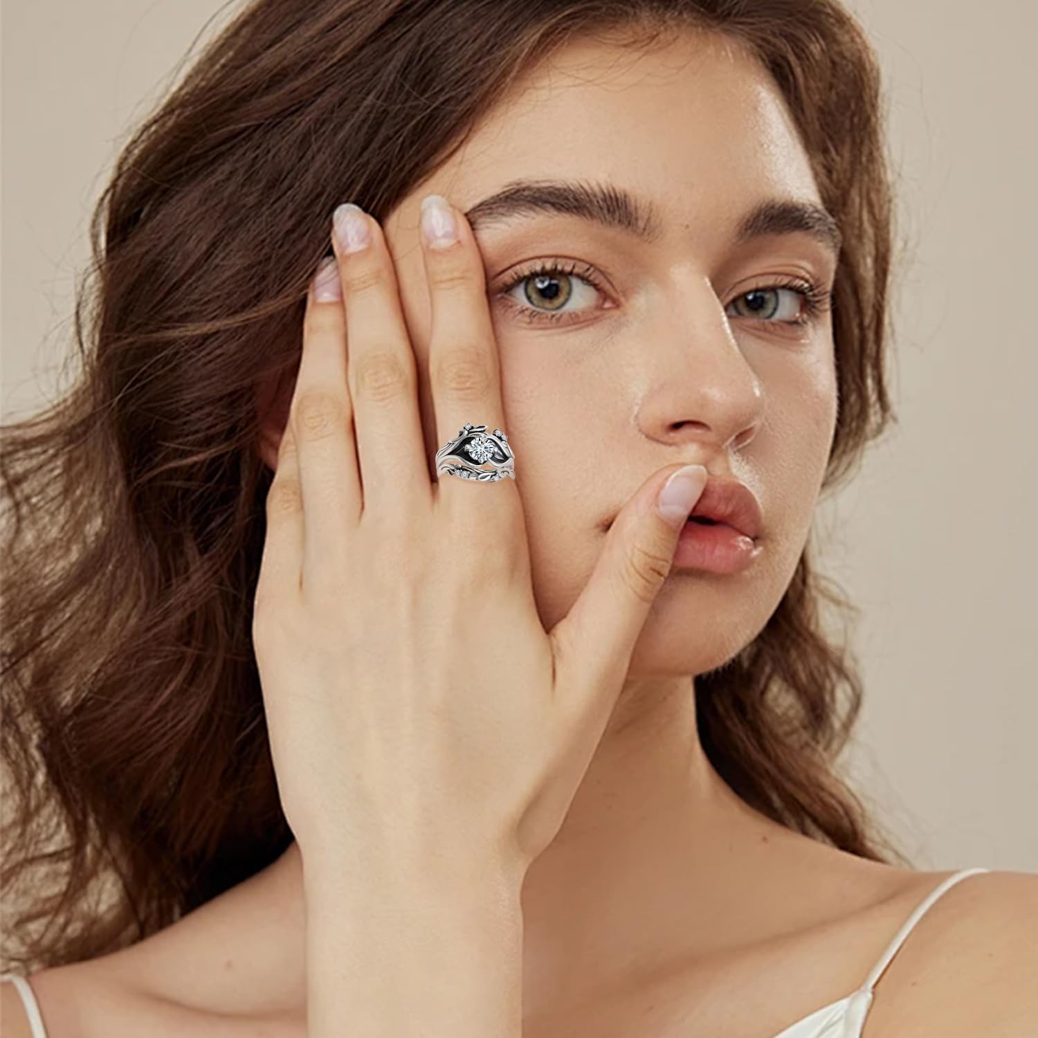 Moissanite Rings Set 925 Sterling Silver Moissanite Leaf Ring Set with Moissanite Stone Jewelry Gifts for Women