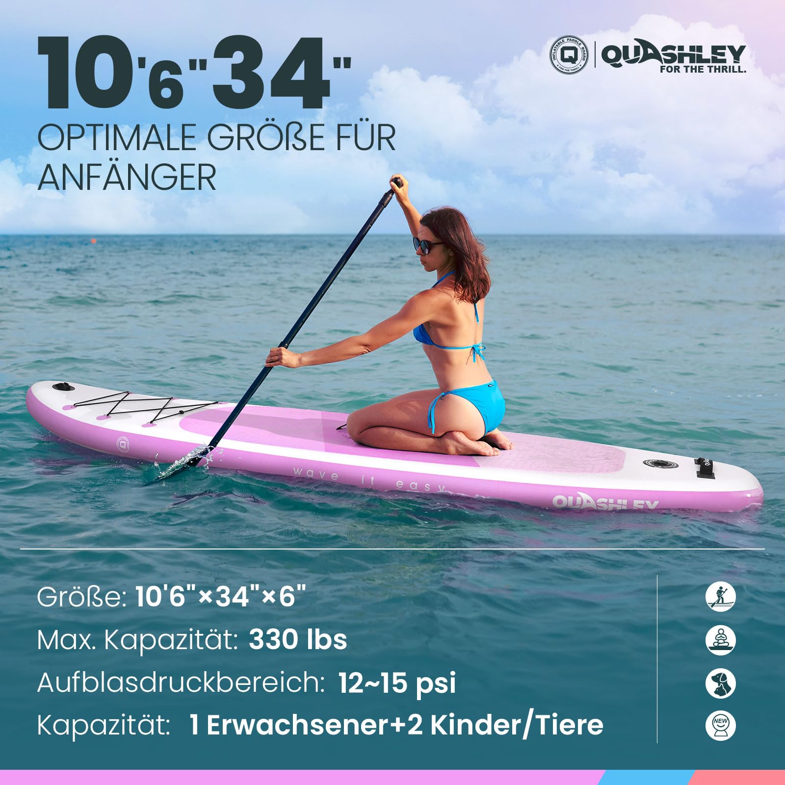 SUP Board, Aufblasbares Stand-Up Paddle Board für alle Könnensstufen, ideal für Einsteiger & Familien, Mit Komplettes Zubehör