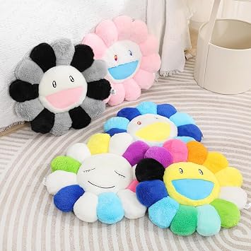 FIONOUT 2Pcs Smile Face Floor Cushion Pillow - Sunflower Plush Pillow for Girls, Extra Soft Fluffy Flower Cushion for Bedroom, Chair or Car Decor
