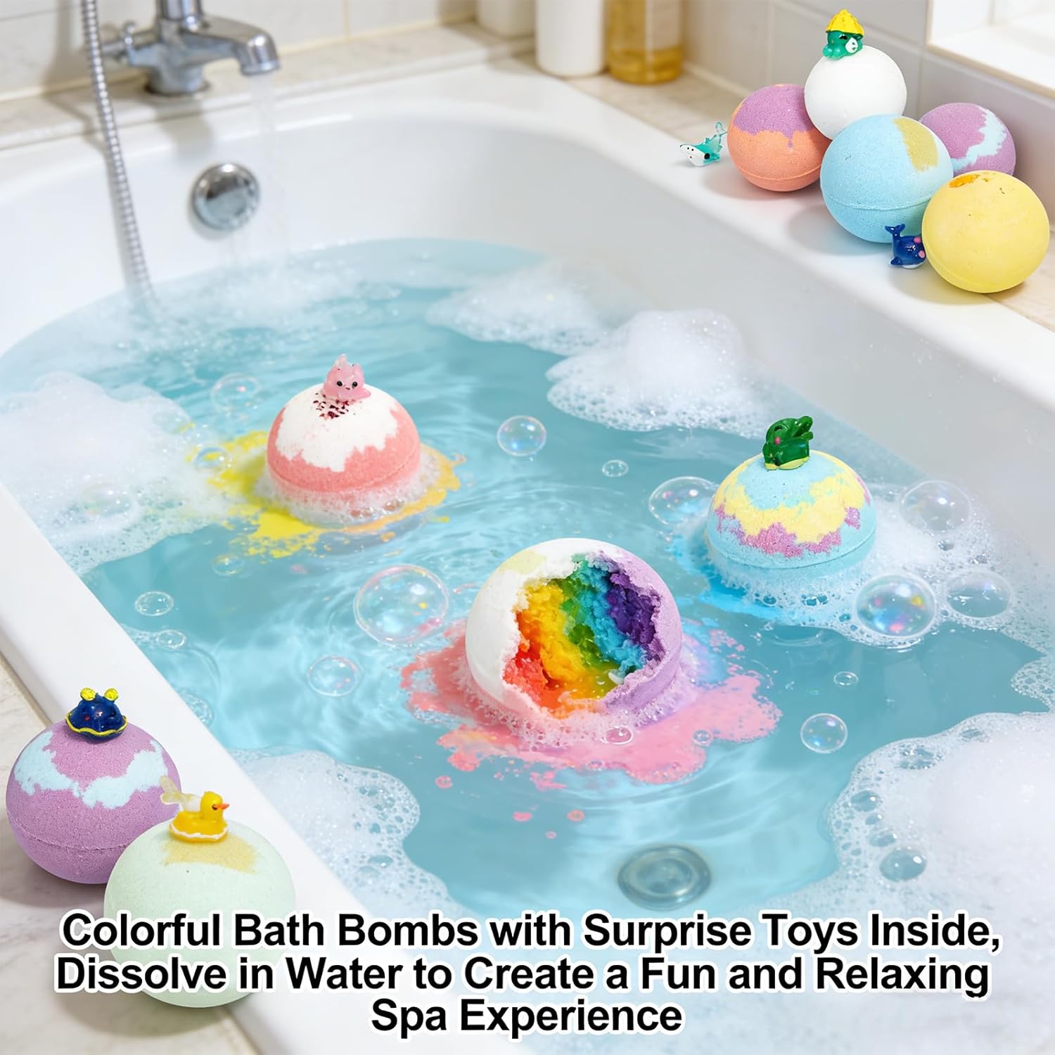 Bath Bombs for Kids with Toys Inside, Easter Egg Bath Bombs for Kids, Includes Extra-Large Bubbles and Surprise Bubble Eggs Organic Relaxation Set (Ocean)