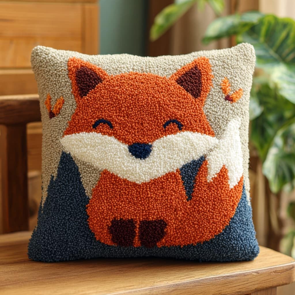 Taxpy DIY Latch Hook Rug Kits, Animal Latch Hook Cushion Kits Pillowcase Rug Pattern Arts and Crafts Crochet Needlework 43x43cm