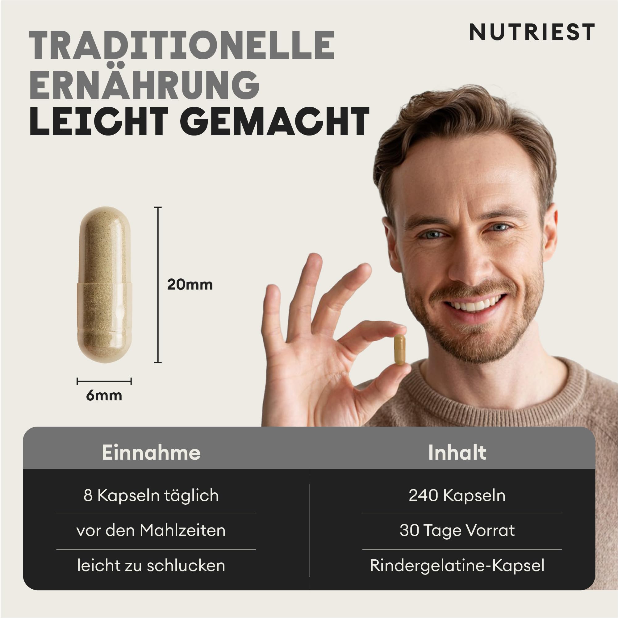 Nutriest Rinderhoden & Austernextrakt Kapseln (240 Stück) – Beef Testicles Supplement | Bio-Weiderind aus Europa | 100% EU-Weidehaltung | Energie, Muskelaufbau & Testosteronspiegel