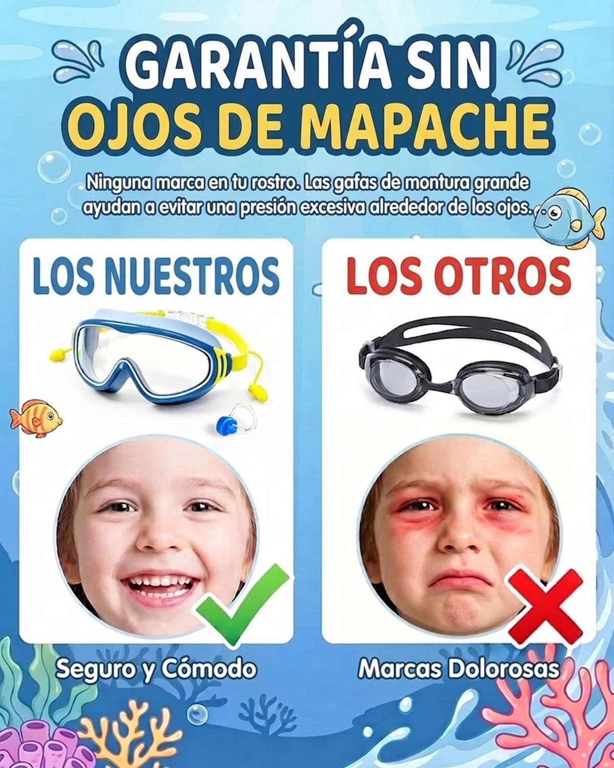 Gafas de natación para niños con protección UV antivaho montura grande