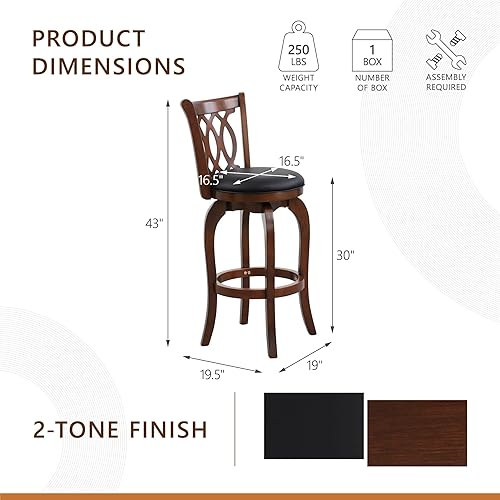 Miniatura 3 de Homelegance Contador giratorio de altura, taburetes para sillas de bar de isla de cocina, asiento acolchado de piel sintética negra (desplazamiento