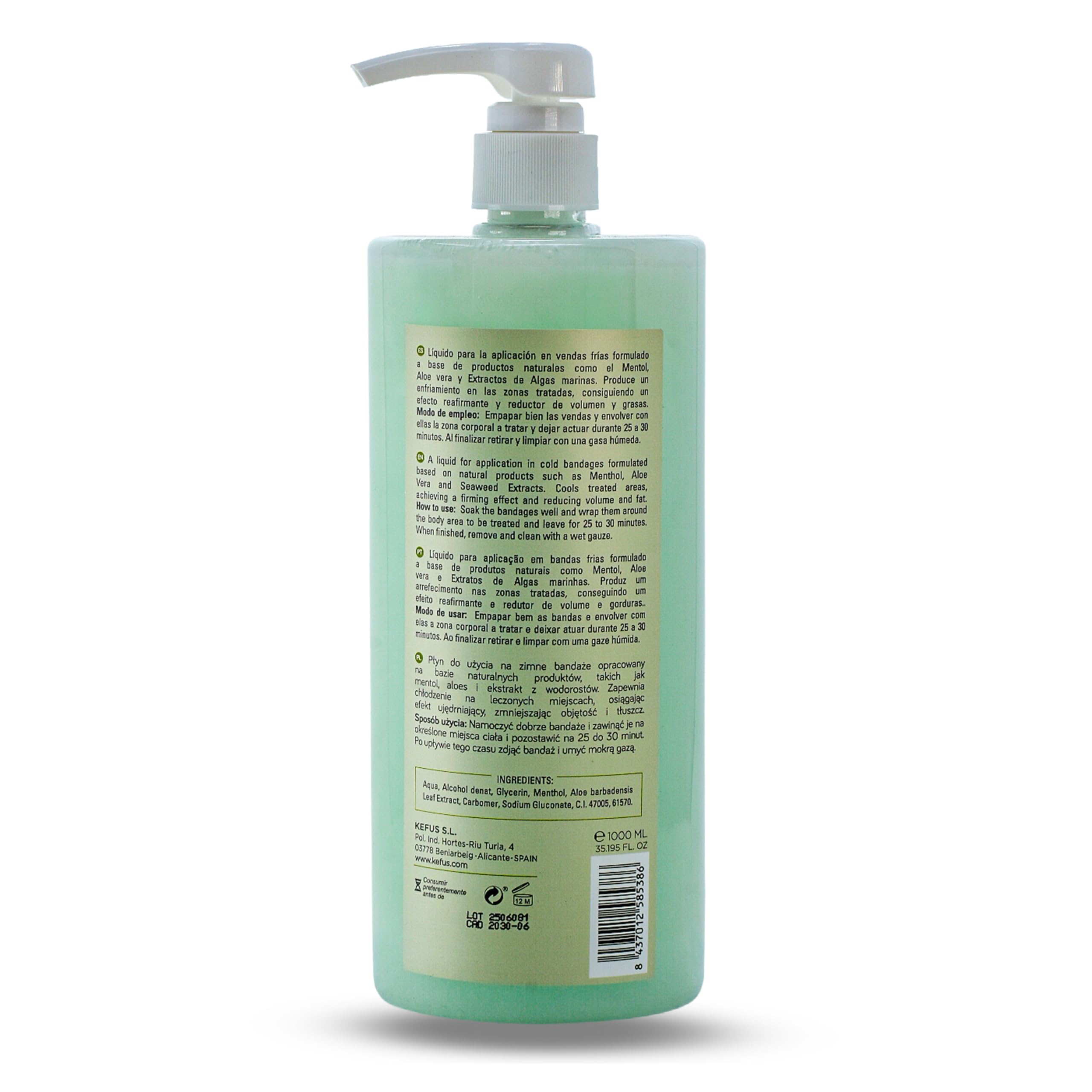 KEFUS Líquido Vendas Frías 3000 ml | Tratamiento Corporal Reafirmante y Anticelulítico | Efecto Frío Drenante | Uso Profesional Estética